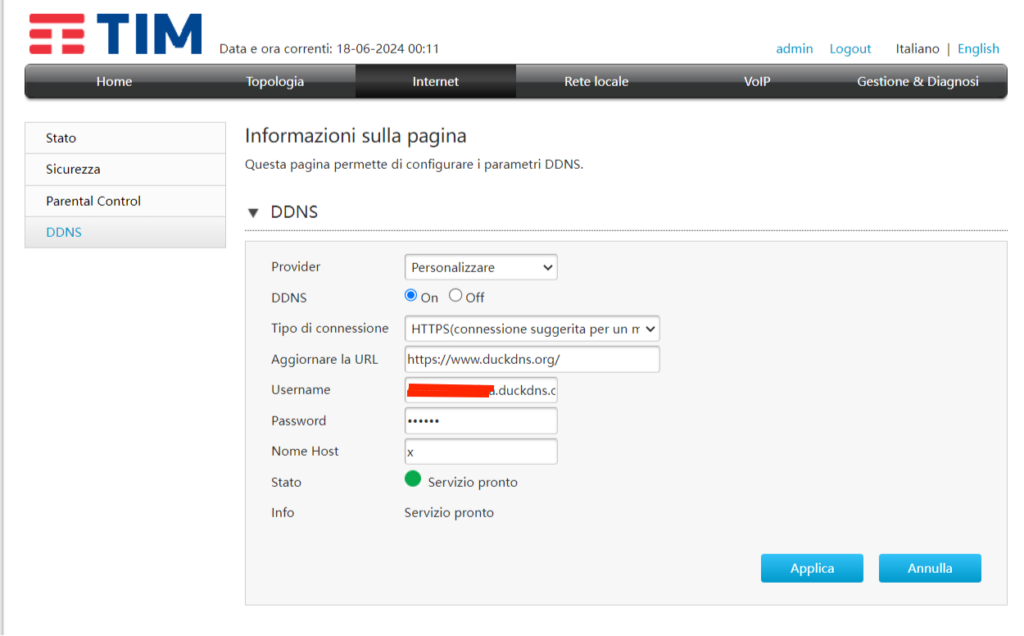 router TIM Hub+ - duckDNS