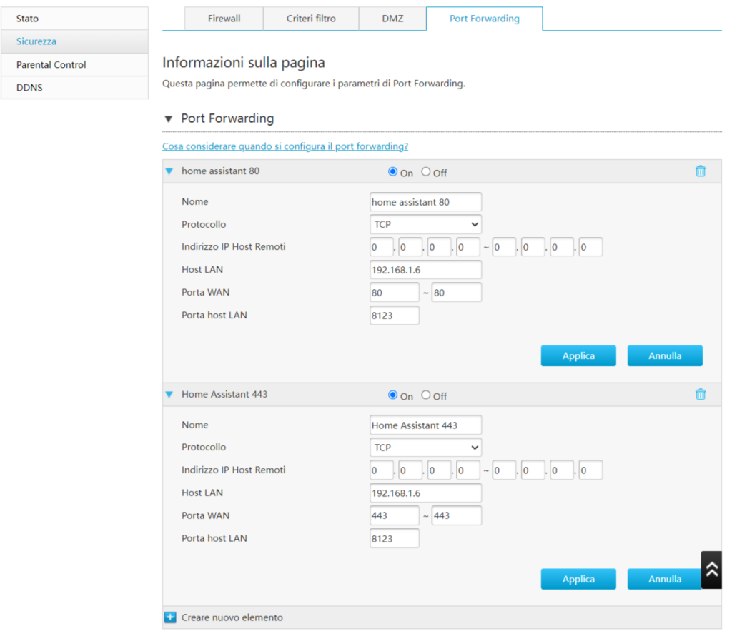 router TIM Hub+ - port forwarding